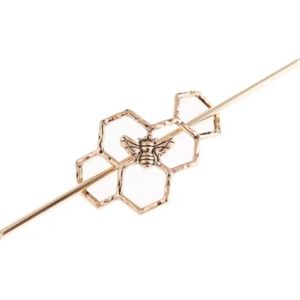 Honey Bee on Honeycomb Hair Stick Gold-tone Boho Gift Garden